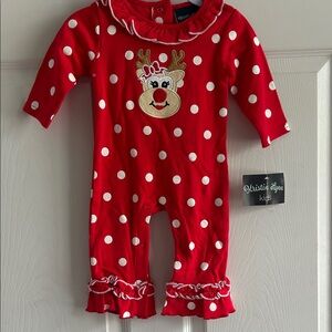 Red Polka Dot Reindeer Footie